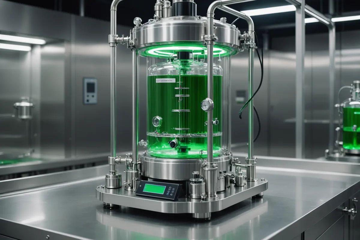 Stainless steel bioreactor vessel in Opalia cell culture laboratory